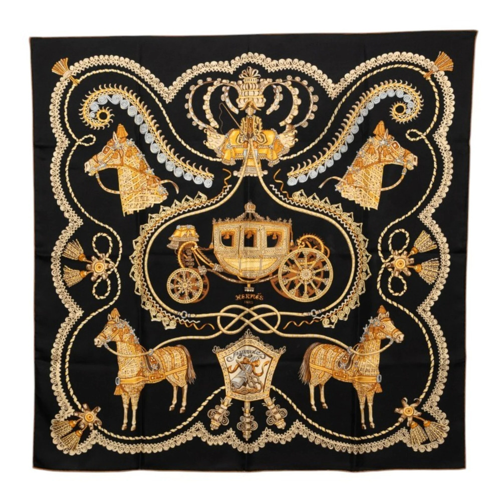 Hermes Carre 90 PAPEROLES (Paperoles) - Carriage and Nobility Scarf/Muffler B...